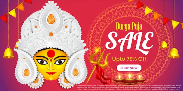 Vector vector illustration for indian hindu festival durga puja sale banner