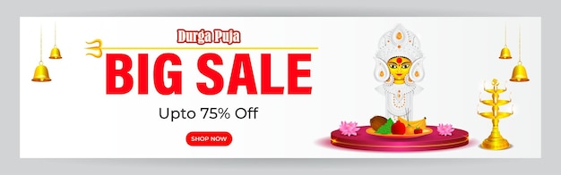 Vector vector illustration for indian hindu festival durga puja sale banner