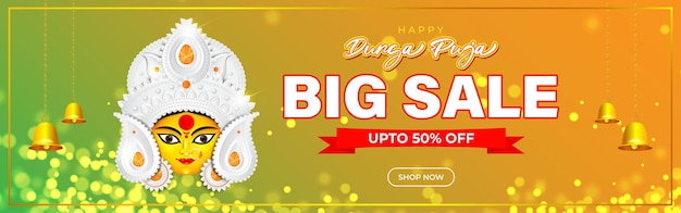 Vector vector illustration for indian hindu festival durga puja sale banner