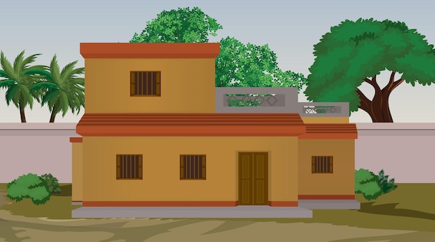 Vector illustration of Indian house vector art Village house Indian village background for cartoon