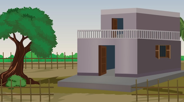 Vector illustration of Indian house vector art Village house Indian village background for cartoon