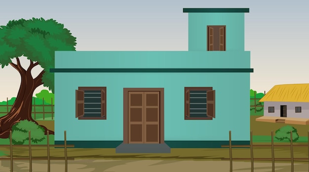 Vector illustration of Indian house vector art Village house Indian village background for cartoon