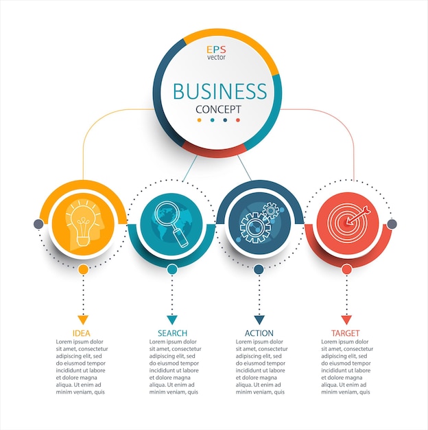 Vector illustration infographic template with 3D circles paper label, business template for presentation. Creative concept for infographic, diagram, flowchart, workflow layout.