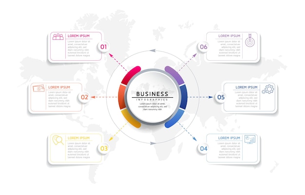 Vector illustration infographics design template marketing information with 6 options or steps