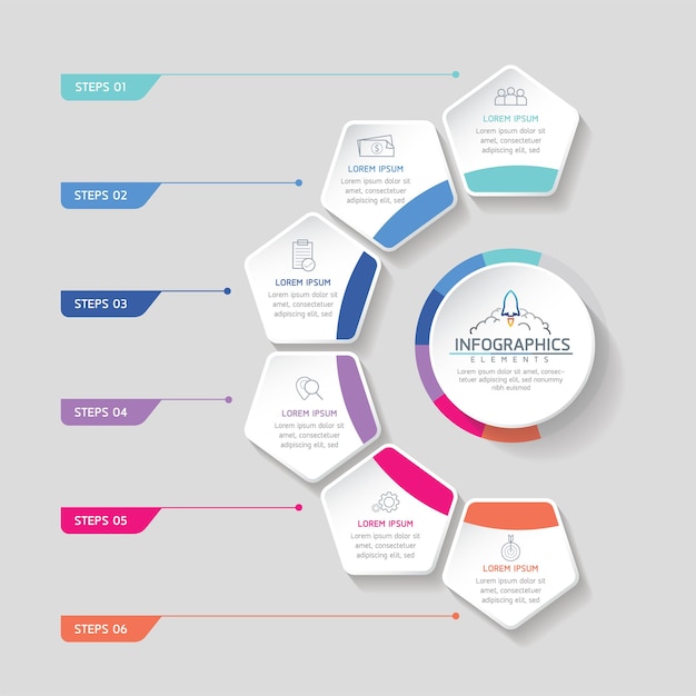 Vector illustration infographics design template marketing information with 6 options or steps