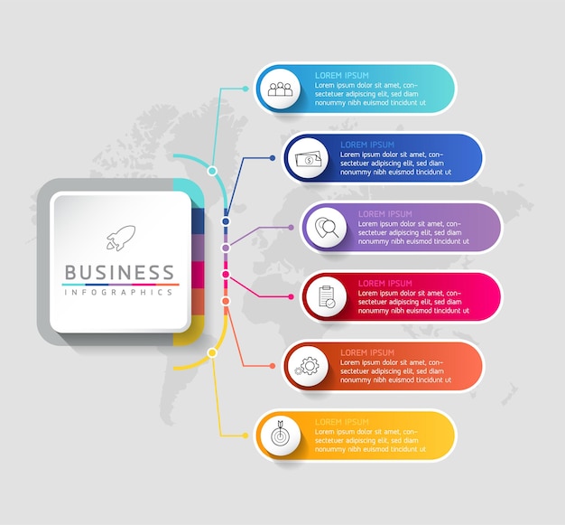 Vector illustration infographics design template marketing information with 6 options or steps