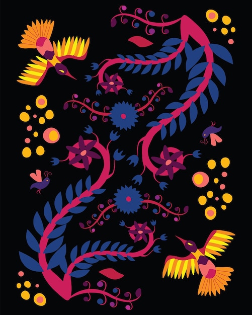 Vector illustration inspired by traditional Mexican Otomi embroidery