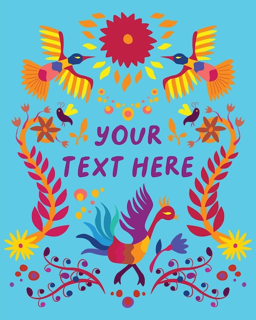 Vector illustration inspired by traditional Mexican Otomi embroidery