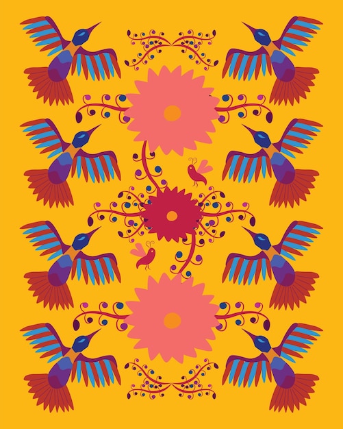 Vector illustration inspired by traditional Mexican Otomi embroidery