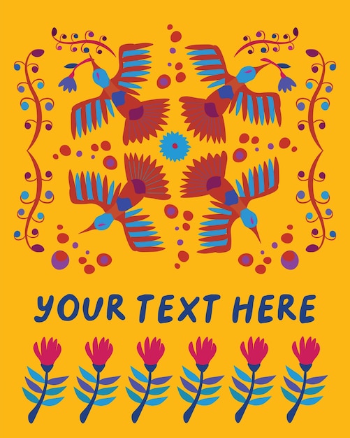 Vector illustration inspired by traditional Mexican Otomi embroidery