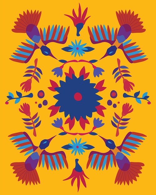 Vector illustration inspired by traditional Mexican Otomi embroidery