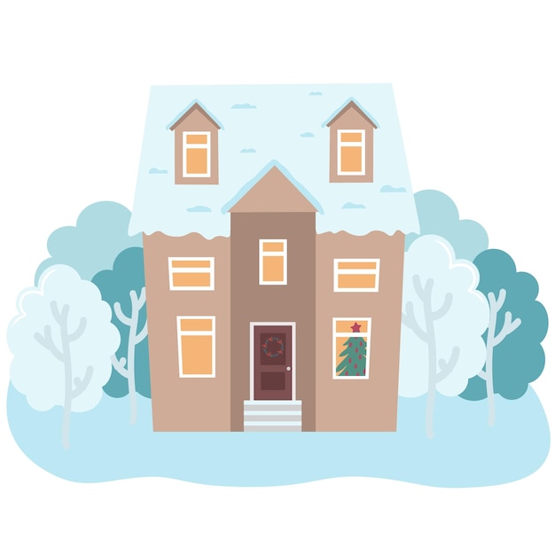 Vector illustration of isolated decorated buildings New Year and Christmas houses