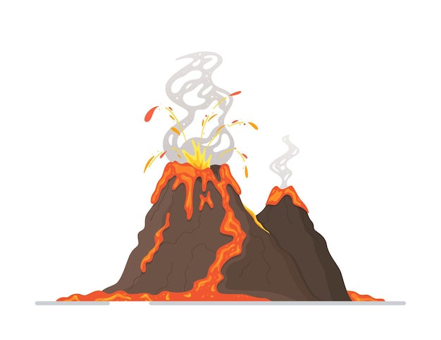 Vector illustration of an isolated volcano Volcanic eruption with flowing lava as a natural disaster