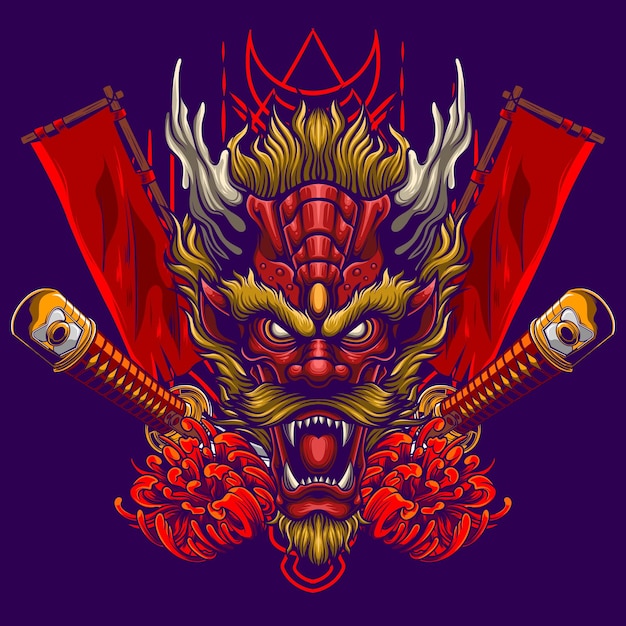 Vector illustration of japanese dragon head