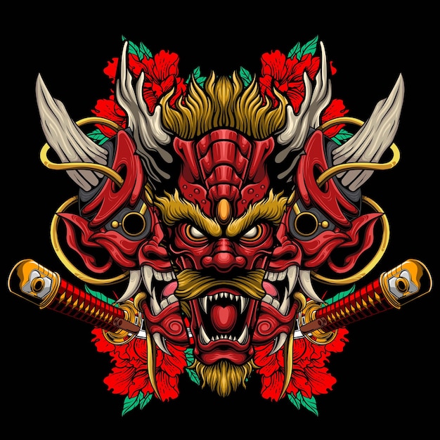 Vector illustration of japanese dragon head