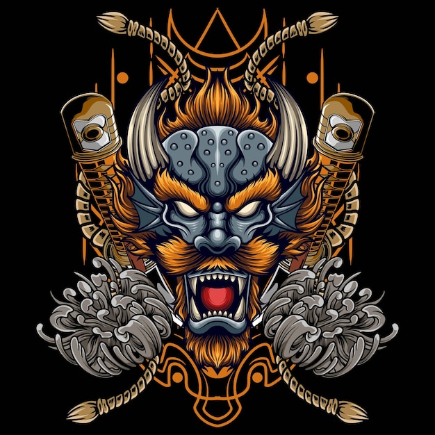 Vector illustration of japanese dragon head