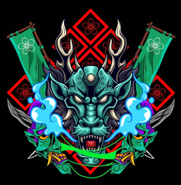 Vector illustration of japanese dragon head