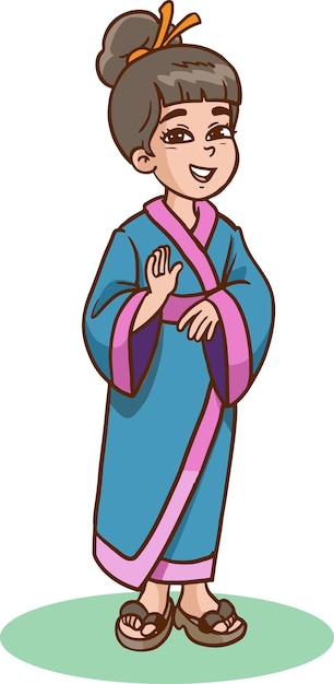 vector illustration of japanese girl in traditional dress