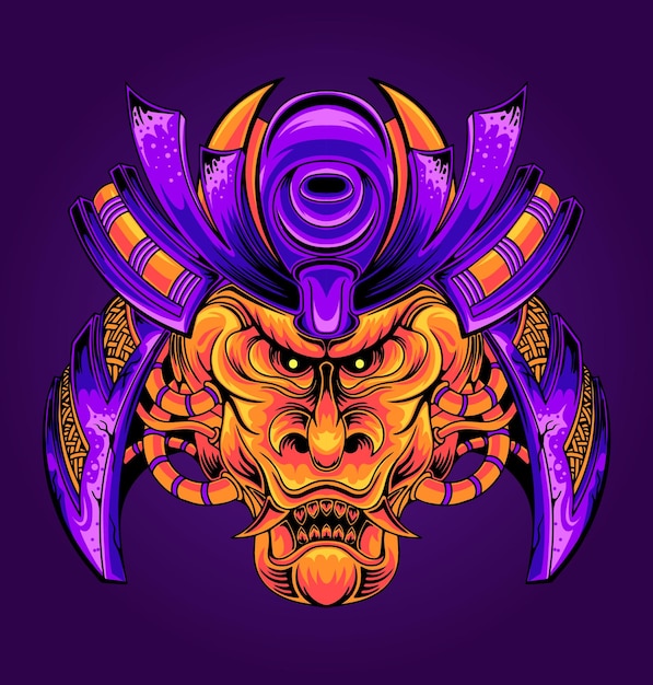 Vector illustration of Japanese samurai mask in robot style