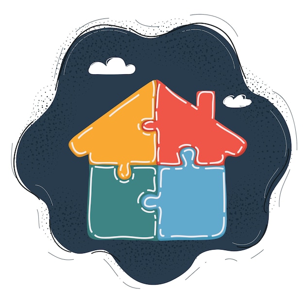 Vector vector illustration of jigsaw of house on dark backround