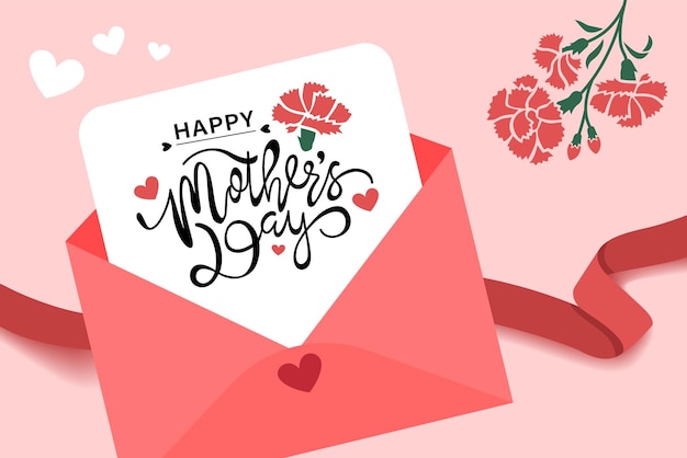 Vector illustration of joyous celebration happy mother's day card envelope for sending wishes to mom