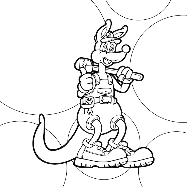 Vector vector illustration of kangaroo as repair handyman coloring page