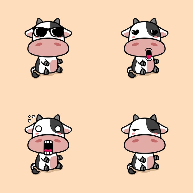 vector illustration of kawaii cow emoji sticker