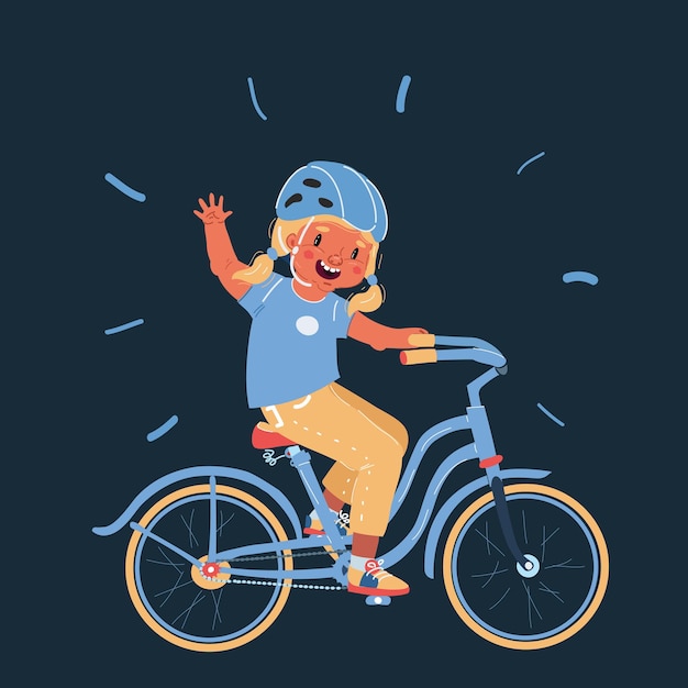 Vector vector illustration of kid on bike on dark backround