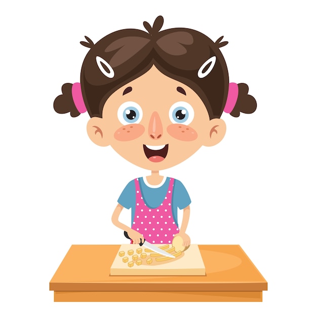 Vector Illustration Of Kid Cooking Meal