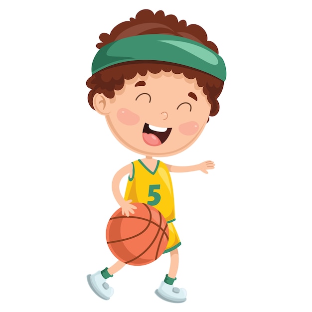 Vector Illustration Of Kid Playing Basketball 