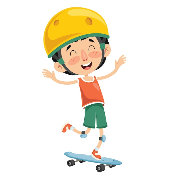 Vector Illustration Of Kid Roller Skating