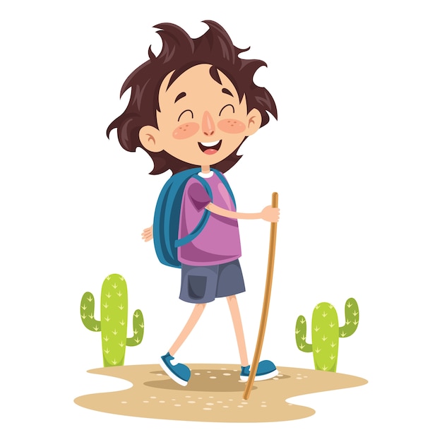 Vector Illustration Of Kid Trekking