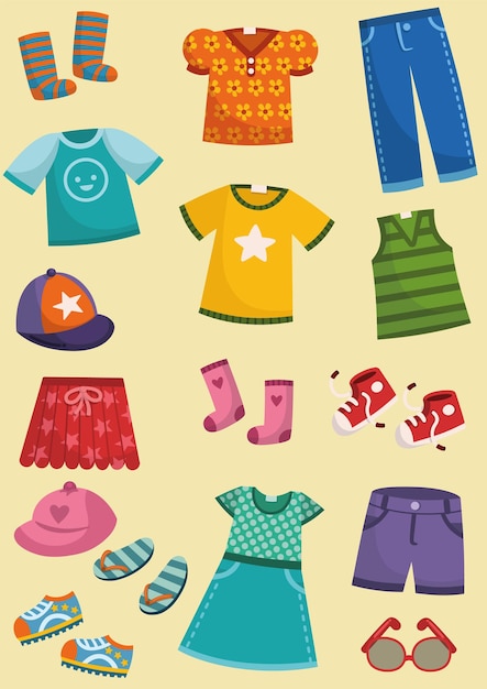 Vector illustration of kids clothing set