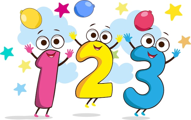 Vector vector illustration of kids learning math with colorful numbersconcept of multi colored numbers