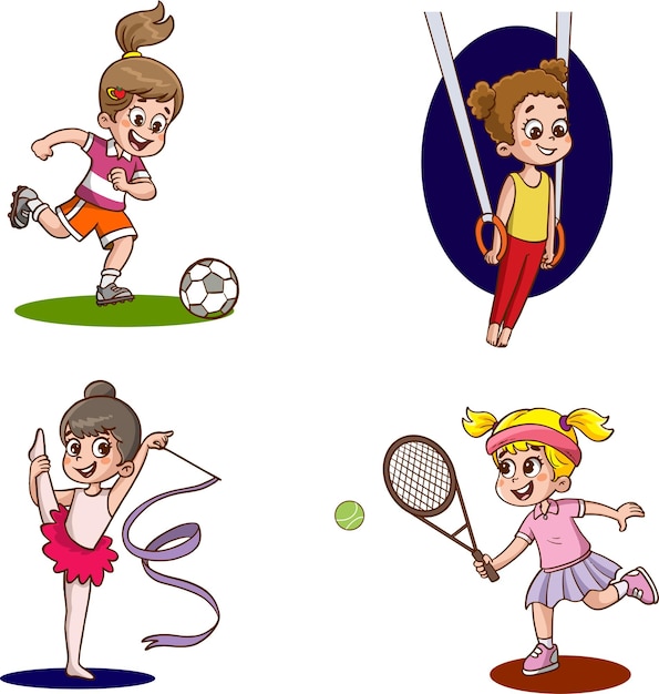 Vector Illustration Of Kids Making Sport