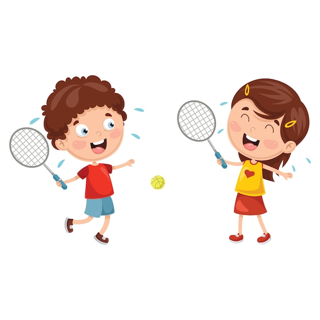 Vector Illustration Of Kids Playing Tennis