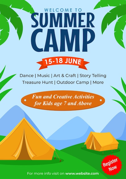 Vector illustration of Kids Summer Camp flyer template