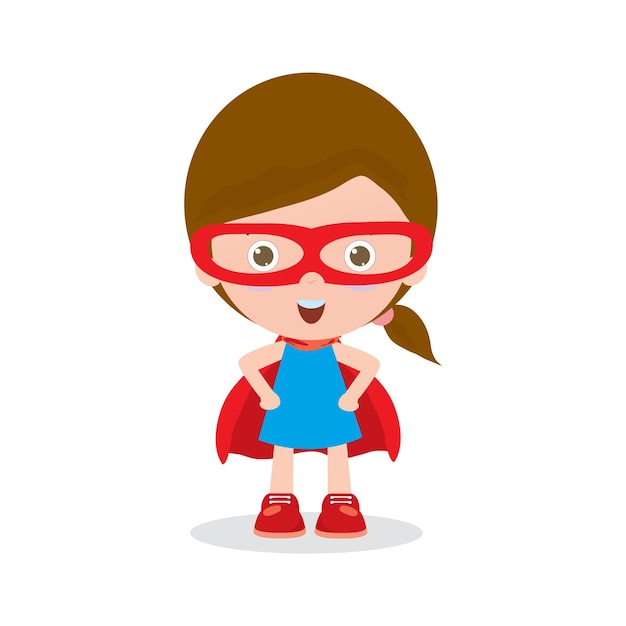 vector illustration of Kids Superheroes wearing comics costumes flat isolated on white background