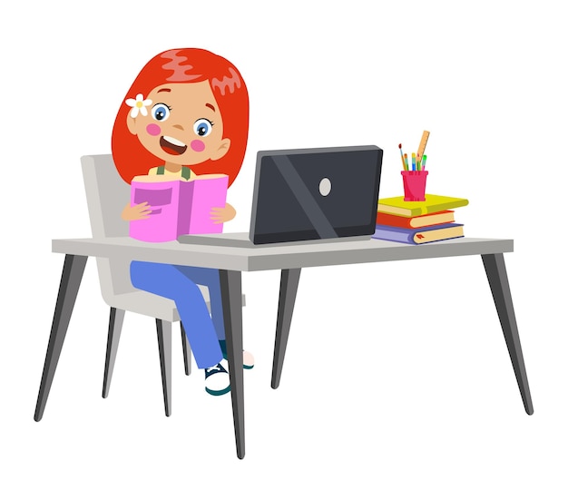 Vector Illustration Of Kids With Computer