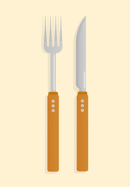 Vector illustration of knife and fork on a yellow background