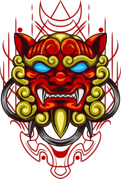 Vector illustration of komainu japanese lion dog