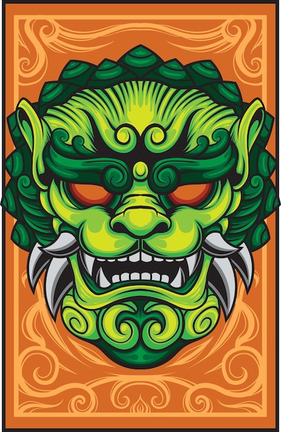 Vector illustration of komainu japanese lion dog