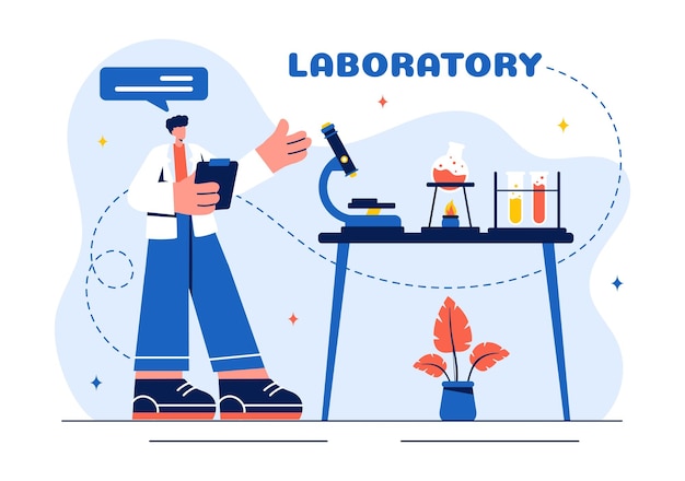 Vector a vector illustration of a laboratory conducting scientific research experimentation and measurement on a flat cartoon style background