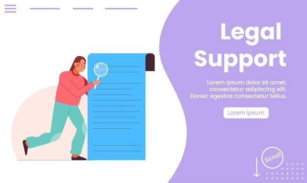 Vector illustration landing page of legal support concept