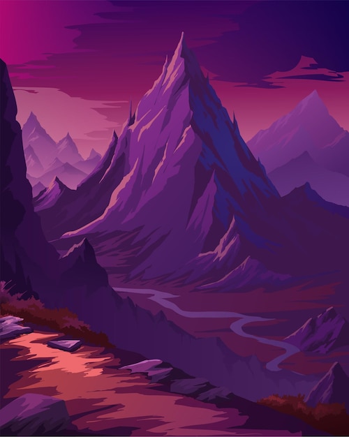 Vector illustration of landscape rock mountains with purple color