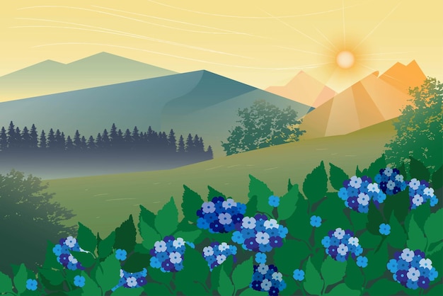 vector illustration landscape with mountain and forest poster