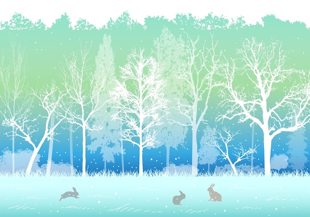 vector illustration landscape with rabbit and forest, poster