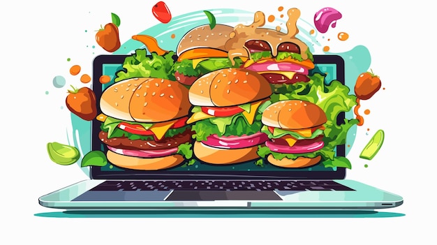 Vector vector illustration of laptop online food delivery concept