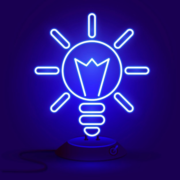 Vector illustration of light bulb and idea concept. Neon sign.