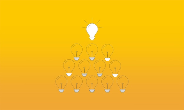 Vector illustration of light bulb illuminated and others off Stand out in a working group